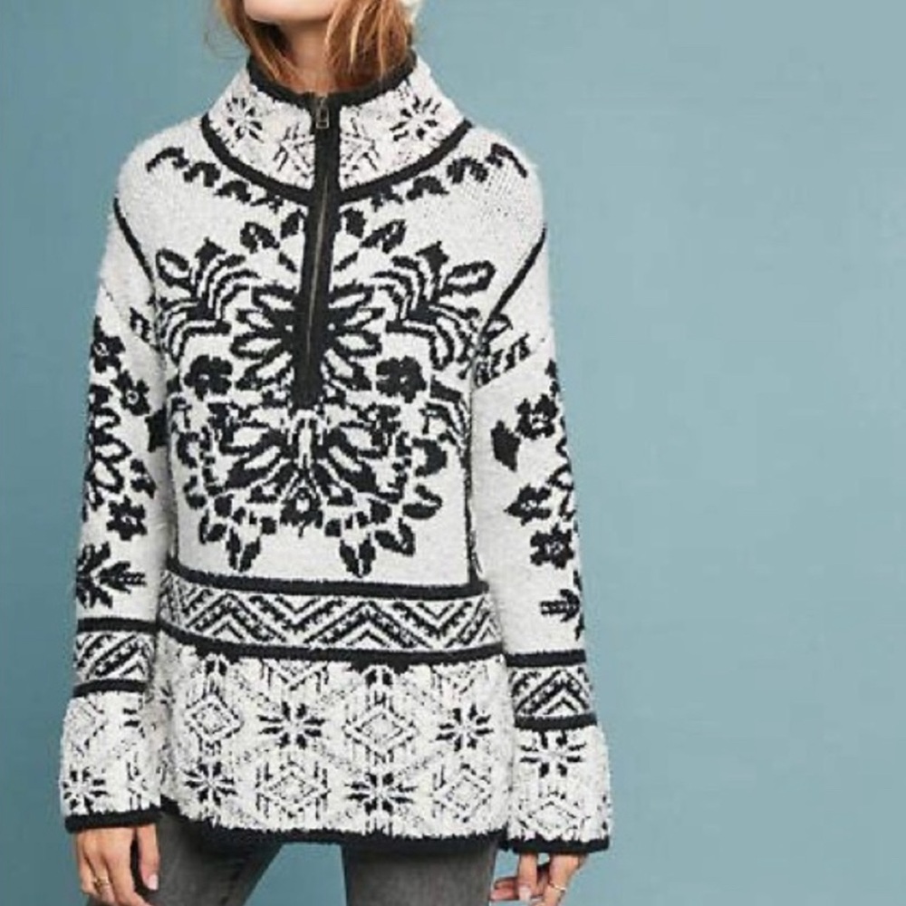 Anthropologie MOTH Alaskan Half Zip Nordic Print Sweater